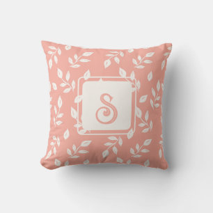 Coussin Motif feuille en blanc et rose