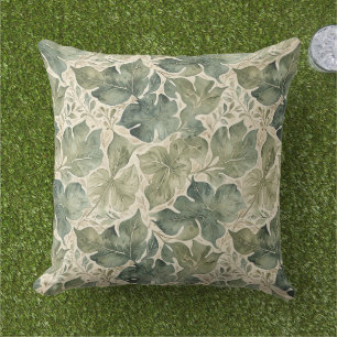 Coussin Motif feuille moderne en Sage et Turquoise