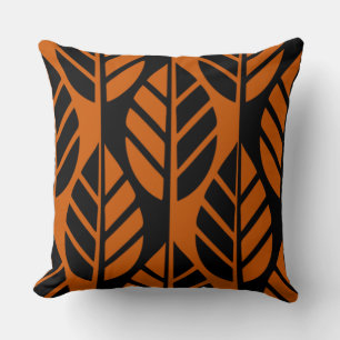 Coussin Motif Feuille moderne, noir et orange