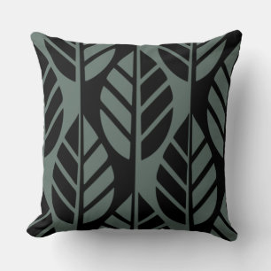 Coussin Motif Feuille moderne stylisé noir gris