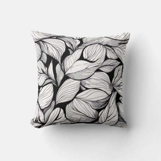Coussin Motif Feuille noir et blanc (Recto)