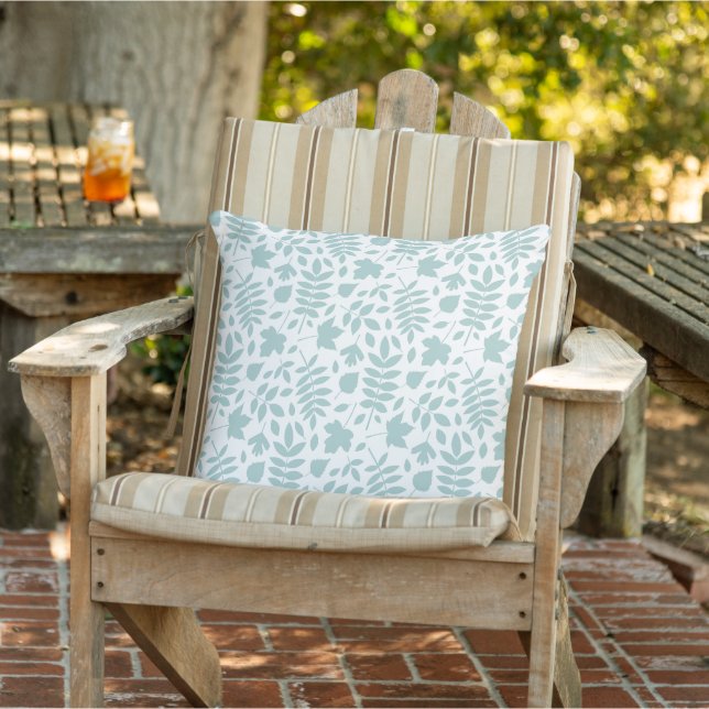 Coussin Motif Feuille perdu Turquoise sur blanc (Chaise)
