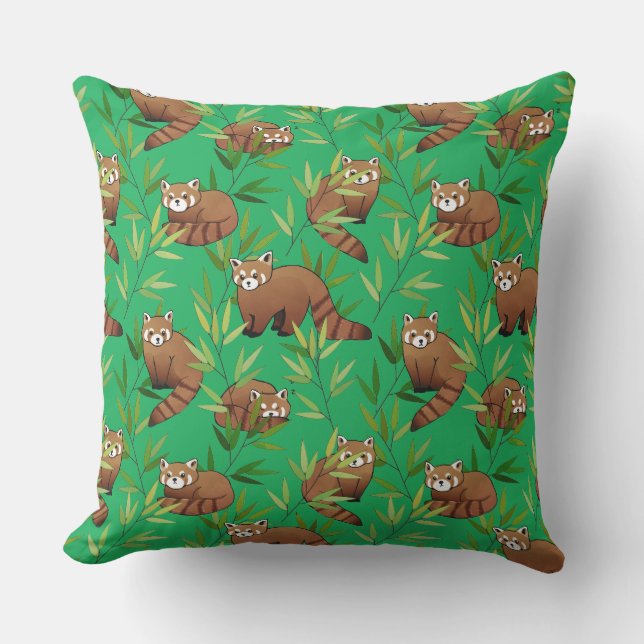 Coussin Motif Feuille Red Panda & Bamboo (Recto)