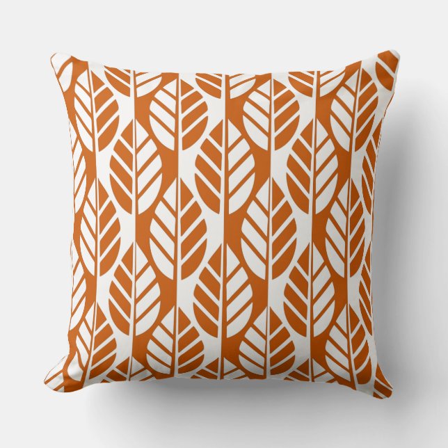 Coussin Motif Feuille régulier Orange Blanc moderne (Recto)