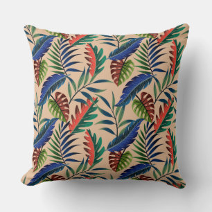 Coussin Motif Feuille Tropical Beige