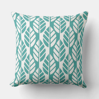 Coussin Motif Feuille Turquoise et Blanc