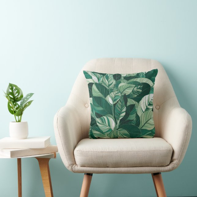 Coussin Motif Feuille vert moderne (Chaise)