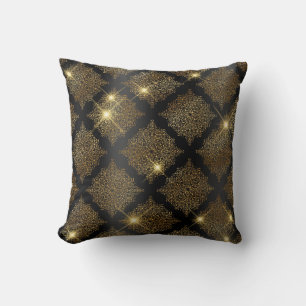 Coussin Motif filigrané pailleté noir et or Glam