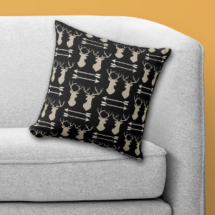 Coussin Motif fléché cerf Antler sur noir