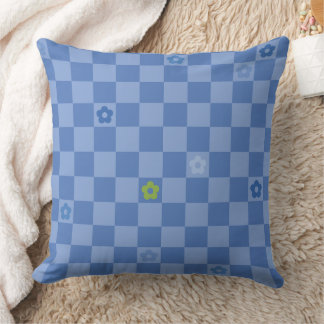 Coussin Motif Fleur à Damier N° 01 - Bleu Clair