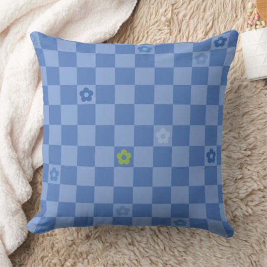 Coussin Motif Fleur à Damier N° 01 - Bleu Clair (Couverture)