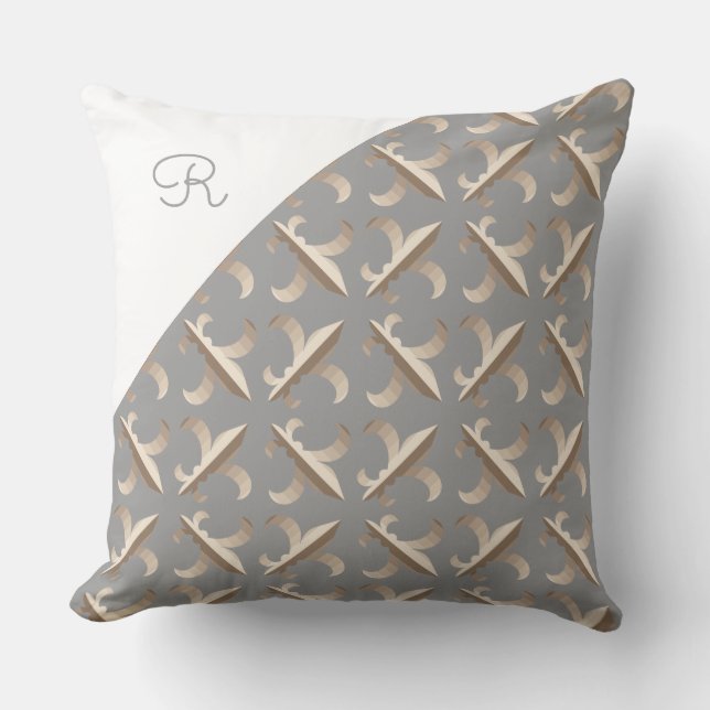 Coussin Motif fleur de lis rayé et monogrammé (Recto)