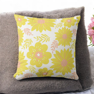 Coussin Motif Fleur de Pêche Jaune Vintage Retro