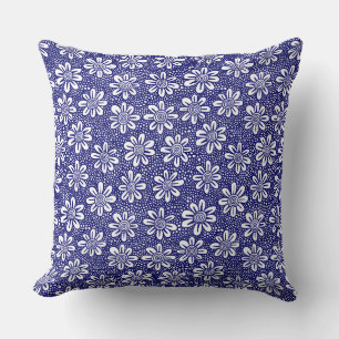 Coussin Motif Fleur Dessiné À La Main 140617 - Deep Navy