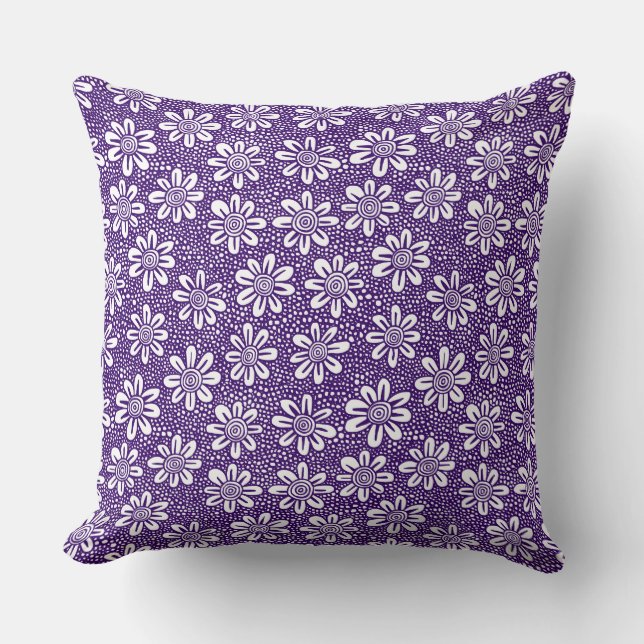 Coussin Motif Fleur Dessiné À La Main 140617 - Violet Prof (Recto)