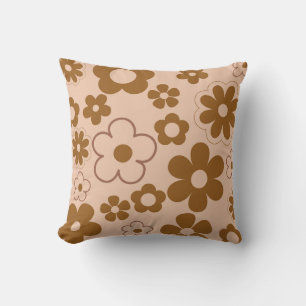 Coussin Motif Fleur Rétro Automne Brun Hippie Y2K