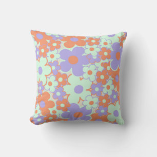 Coussin Motif fleur retro Y2K 70s bleu violet orange
