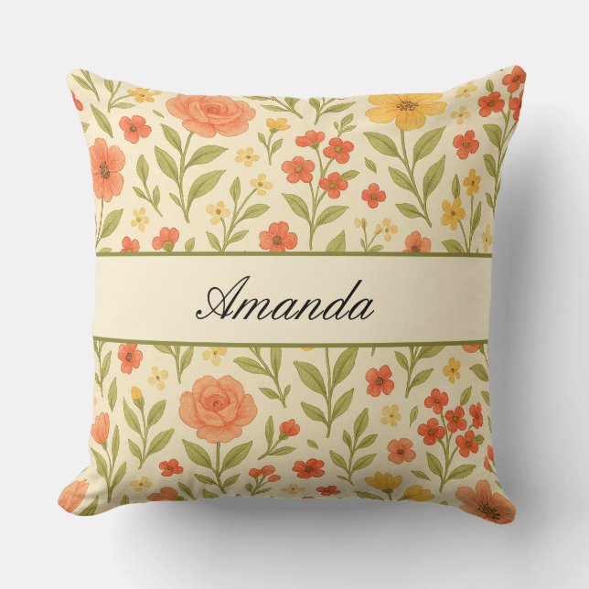 Coussin Motif Fleur sauvage vintage (Recto)