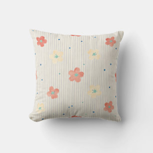 Coussin Motif fleuri rayé à l'aquarelle Fleur pastel