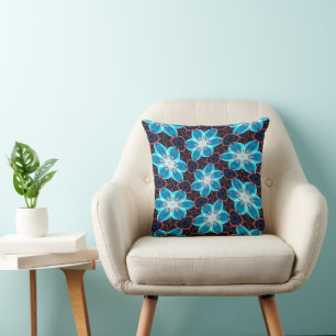 Coussin Motif Fleurs bleues Abstraites