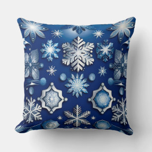 Coussin Motif Flocon de Neige Bleu