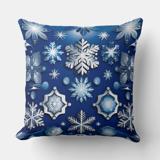 Coussin Motif Flocon de Neige Bleu (Recto)