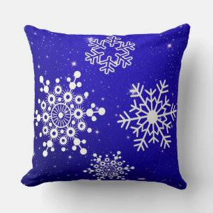 Coussin Motif flocon de neige bleu et blanc de Noël