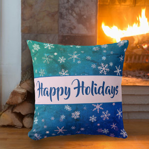Coussin Motif flocon de neige bleu festif rose Joyeuses Fê