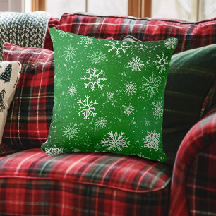 Coussin Motif Flocons de Neige Verts Fête d'Hiver