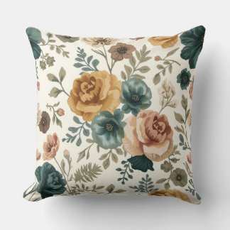 Coussin Motif floral à l'aquarelle sarcelle et moutarde vi