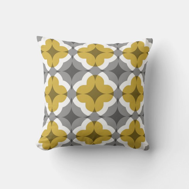 Coussin Motif floral abstrait de trèfle dans la moutarde (Recto)