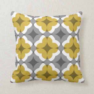 Coussin Motif floral abstrait de trèfle dans la moutarde
