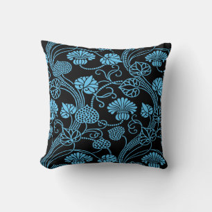 Coussin Motif floral antique noir sur bleu