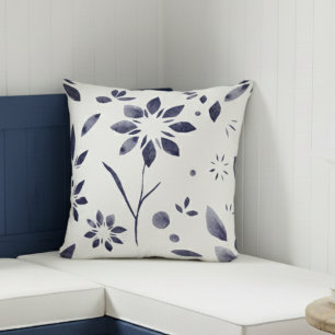 Coussin Motif floral aquarelle bleue grande fleur