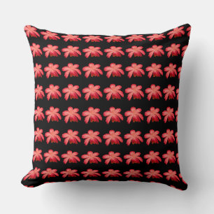 Coussin Motif floral aquarelle Fleur rouge sur fond noir