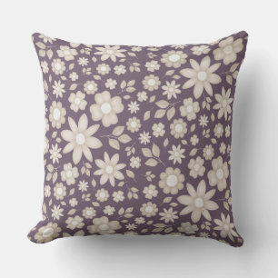 Coussin Motif floral aquarelle prune romantique assourdi