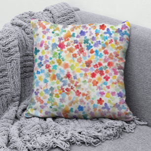 Coussin Motif Floral Arc-en-Ciel Aquarelle Coloré