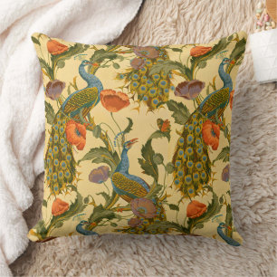 Coussin Motif floral Art nouveau vintage avec paon et pavo