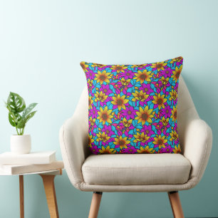Coussin Motif floral avec art linéaire abstrait 10 - Oreil