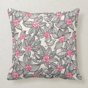 Coussin Motif floral avec des oiseaux de bande dessinée