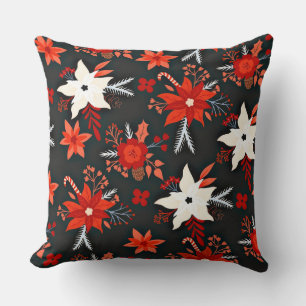 Coussin Motif floral avec fleurs rouges et blanches-11438