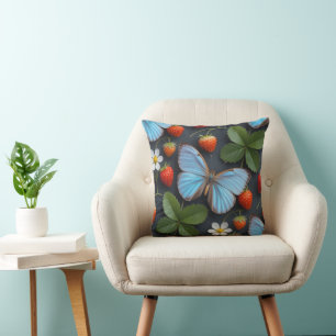 Coussin Motif floral avec papillons Morpho bleus