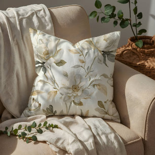 Coussin Motif floral blanc aquarelle délicat