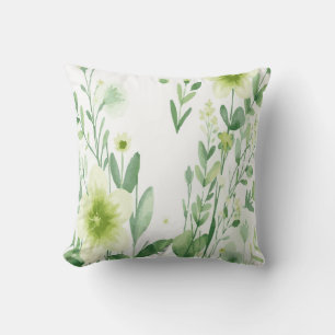 Coussin Motif floral blanc avec motif botanique vert