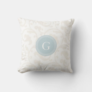 Coussin Motif floral blanc élégant et féminin avec monogra