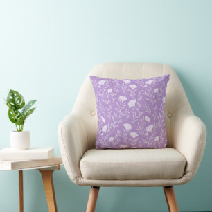 Coussin Motif floral blanc lavande violet clair
