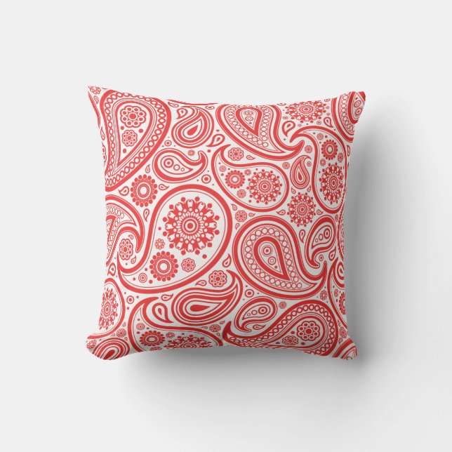 Coussin Motif floral blanc rouge de Paisley (Recto)