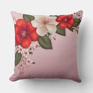 Coussin Motif floral blanc rouge doux 🌸 Esthétique rose