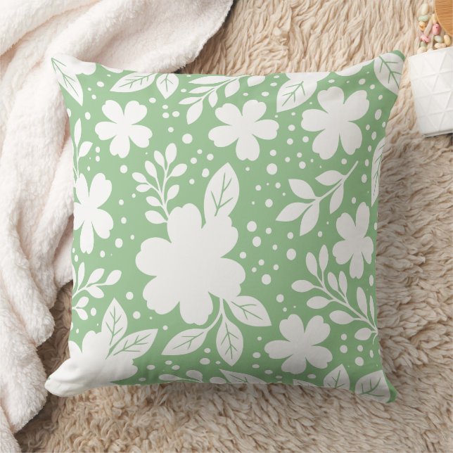 Coussin Motif floral blanc sur fond vert clair (Couverture)