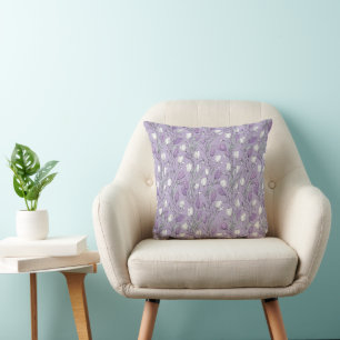 Coussin Motif floral blanc tulipe lavande moderne